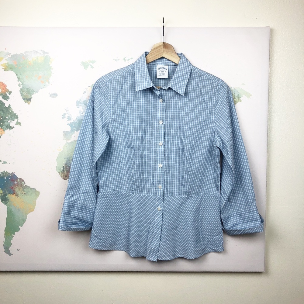 Brooks Brothers Windowpane Button Down Top Size 6P - Picture 1 of 6